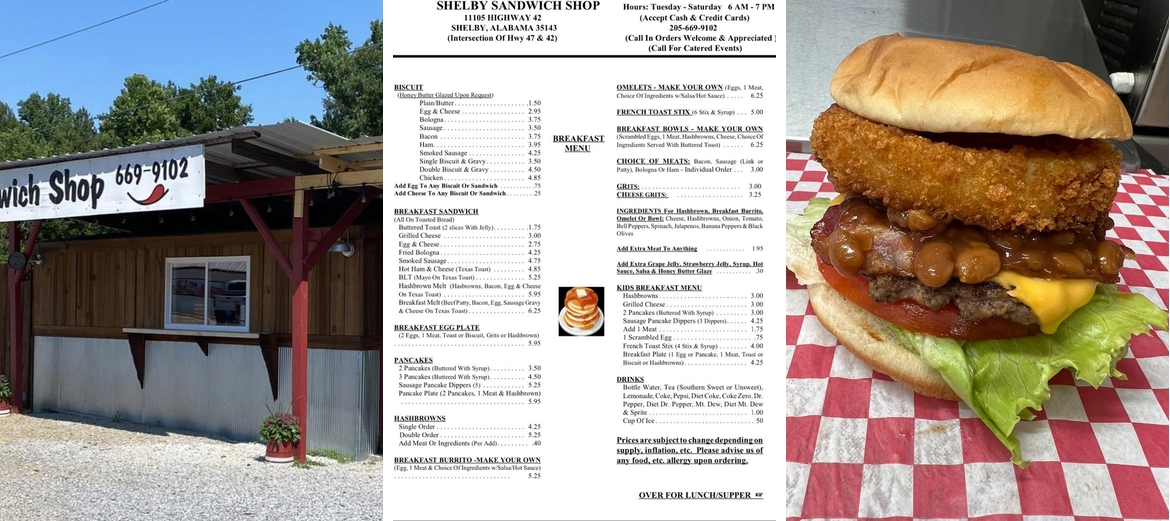 Shelby Sandwich Shop Menu